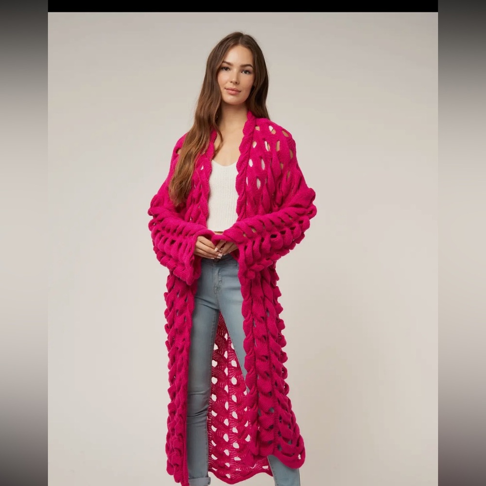 106. Knitted open sweater cardigan long length in pink